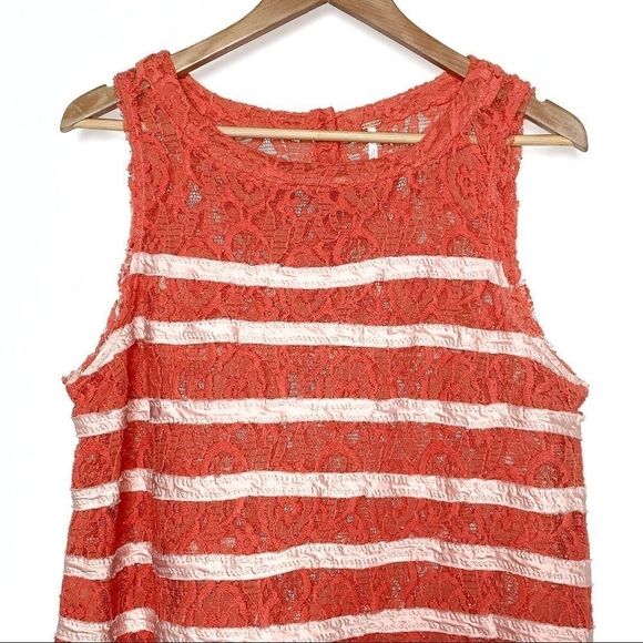Free People Burnt Orange Lace Tank with Pink Satin Stripes - Picture 3 of 8